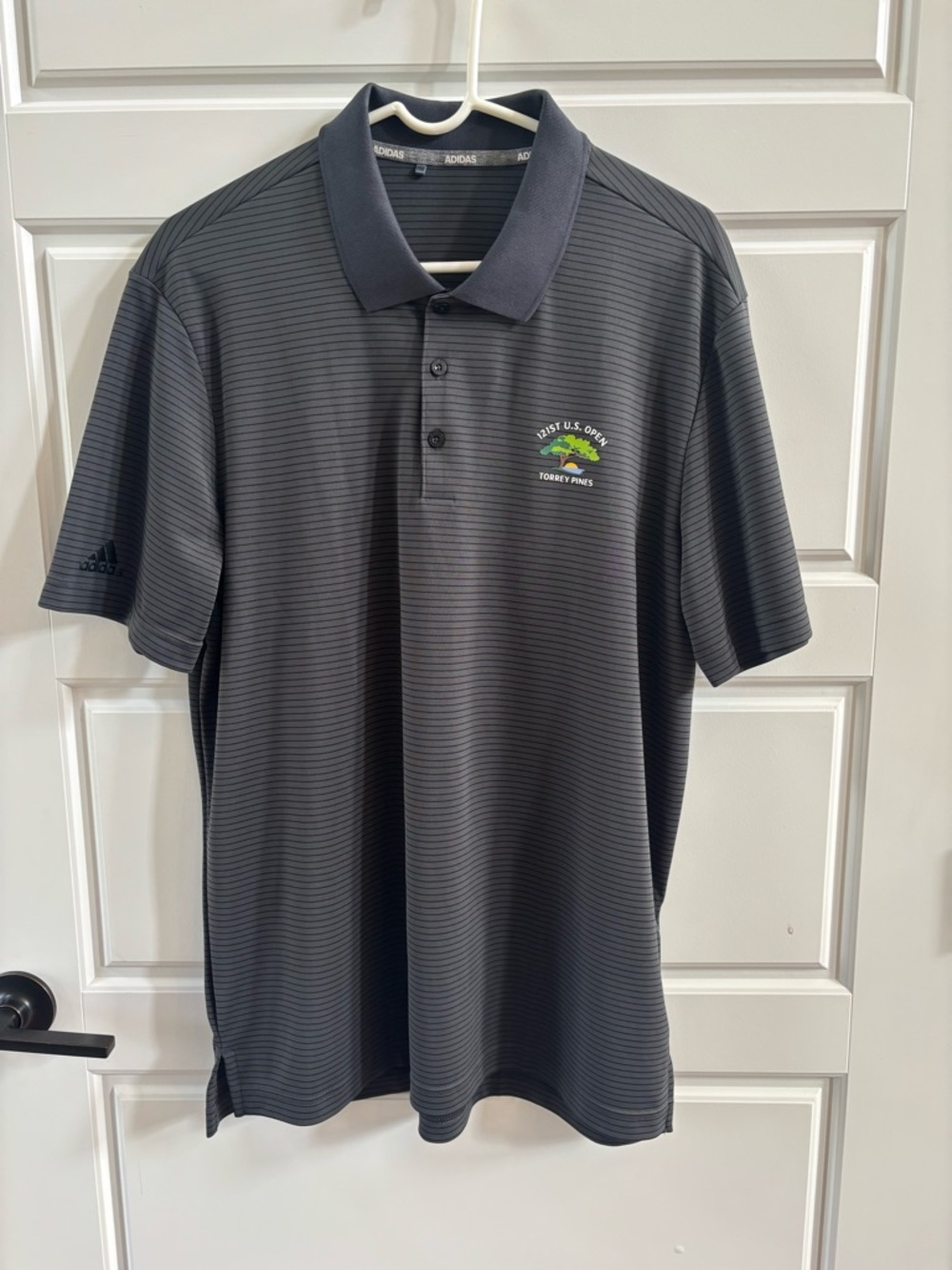 adidas Black Striped Large Golf Polo with Torrey Pines Logo